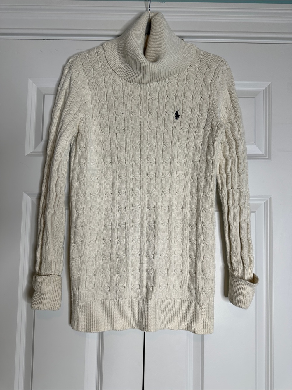 Vintage 2000 Ralph Lauren Sport Small Logo Cable Rope Cotton Turtleneck SzSmall - Picture 2 of 6